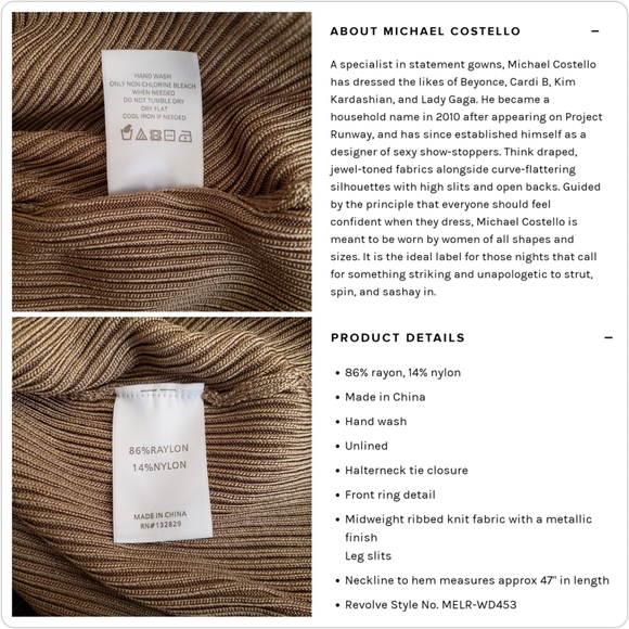 P R I C E ⬇️ Revolve x Michael Costello Metallic Gold Halter Midi Dress NWT - Picture 5 of 11